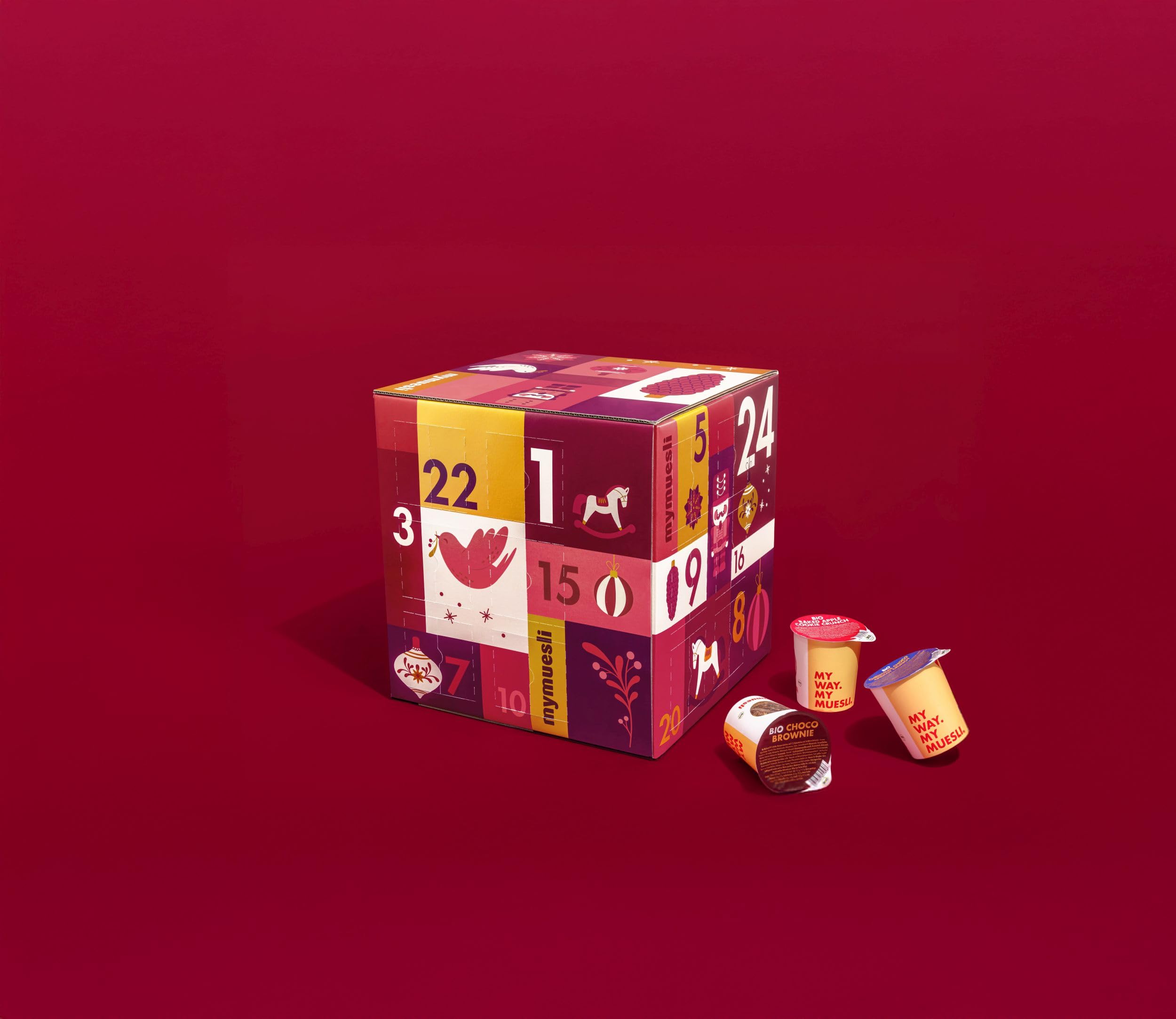 mymuesli Müsli Adventskalender 2025 - 24x Bio-Müslis im 2go-Portionsbecher, ohne Palmöl, Geschenk