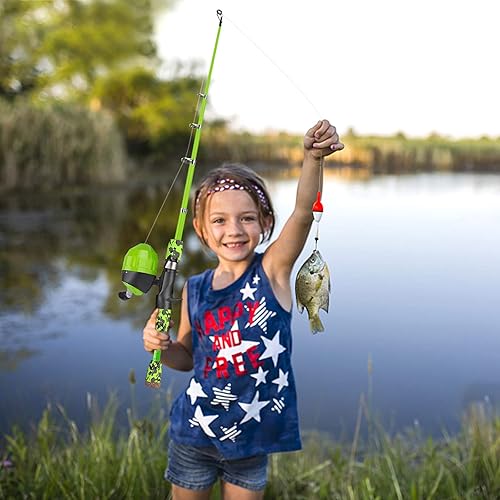 Miniatura 13 de ODDSPRO Caña de pescar para niños, color rosa, kit combinado de caña de pescar telescópica portátil y carrete - con caja de aparejos de pesca