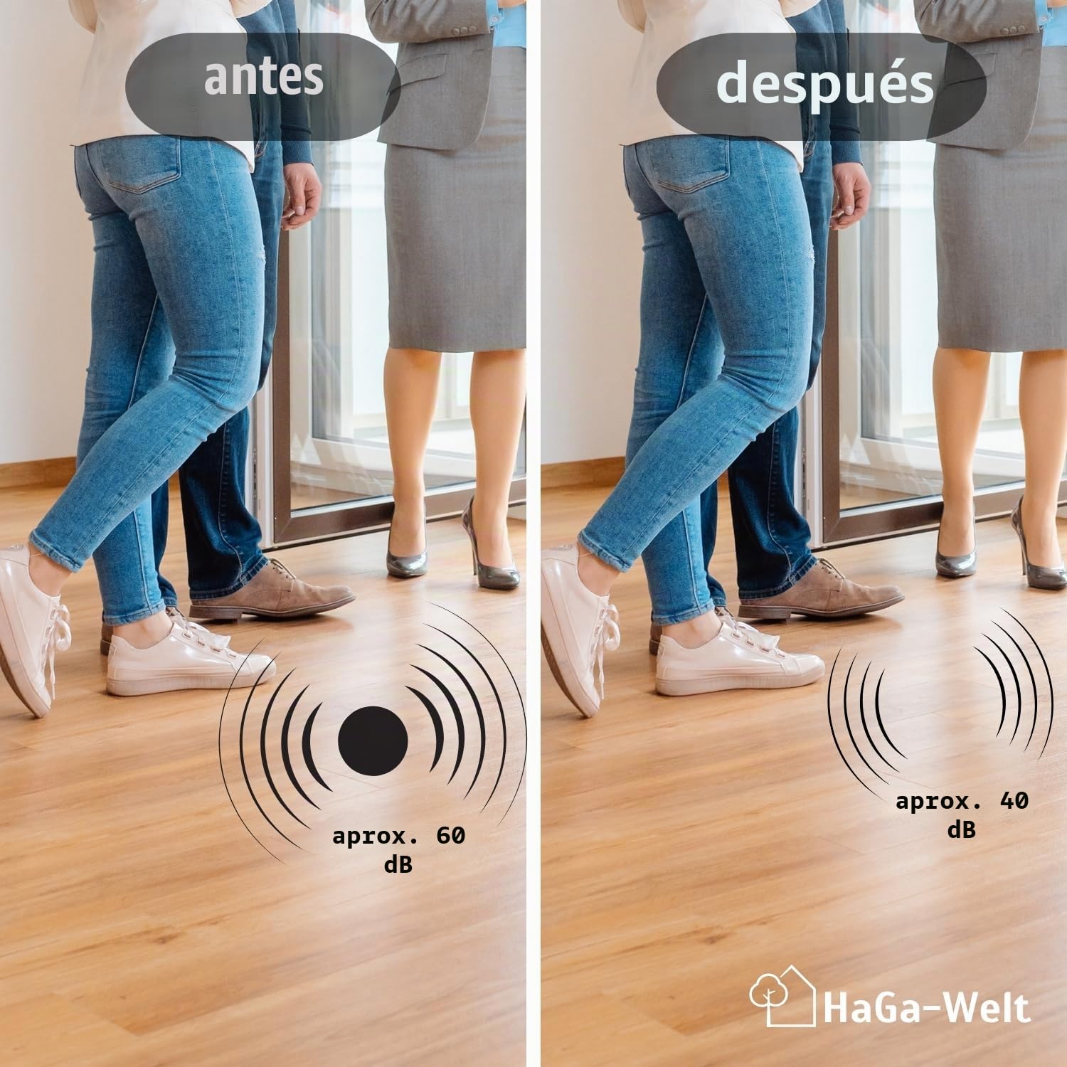 HaGa® Aislamiento acústico premium para suelos laminados, de vinilo y de madera, reduce el sonido y mejora el aislamiento térmico, fácil de instalar y duradero, tamaño: 1,25 m x 50 m x 2 mm