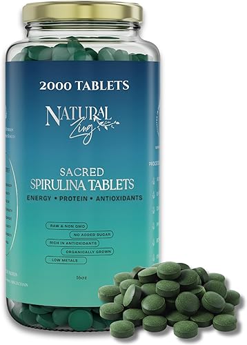 Vista 5 de Natural Zing Espirulina 100% pura (cruda, orgánica) 1000 16 onzas en polvo Proteína vegana Ficocianina Beta caroteno