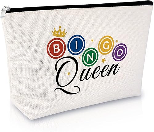 Sfodiary Regalos de juego de bingo para adolescentes, bolsa de maquillaje para amantes del bingo y reina para jugadores, amantes del casino, bolsa