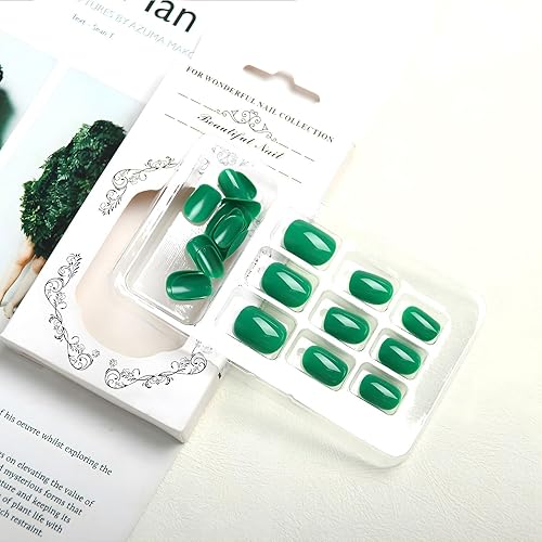 Miniatura 4 de Uñas postizas cortas cuadradas para el día de San Patricio, uñas postizas verdes brillantes, uñas acrílicas de cobertura completa, uñas adhesivas
