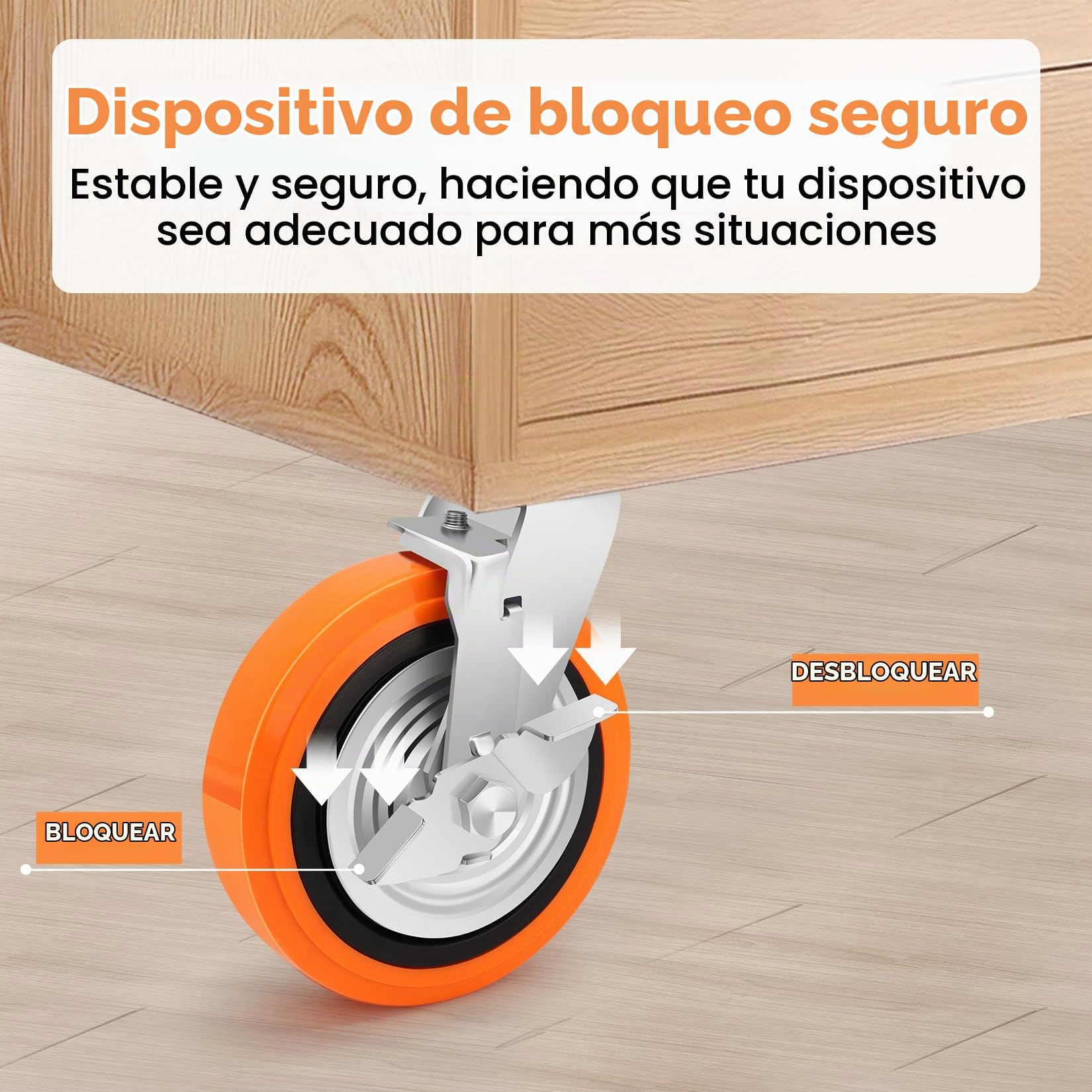 200mm Poliuretano Ruedas Para Muebles Pesados con Freno, Industriales Ruedas Giratorias Carga de 2700kg, Silencioso Y Resistente al Desgaste para equipos pesados, instrumentos grandes