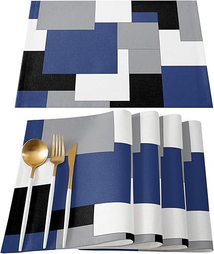 Miniatura 7 de Juego de 4 manteles individuales rojos, negros y grises, con aislamiento térmico, antideslizantes, lavables, manteles individuales de comedor, arte