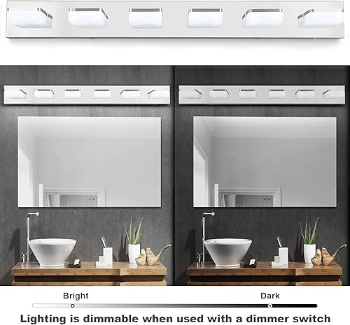 Miniatura 3 de Lámparas de baño regulables de 3 colores sobre el espejo, luces LED cromadas, de acero inoxidable acrílico, 6 luces de tocador de baño, ajustable