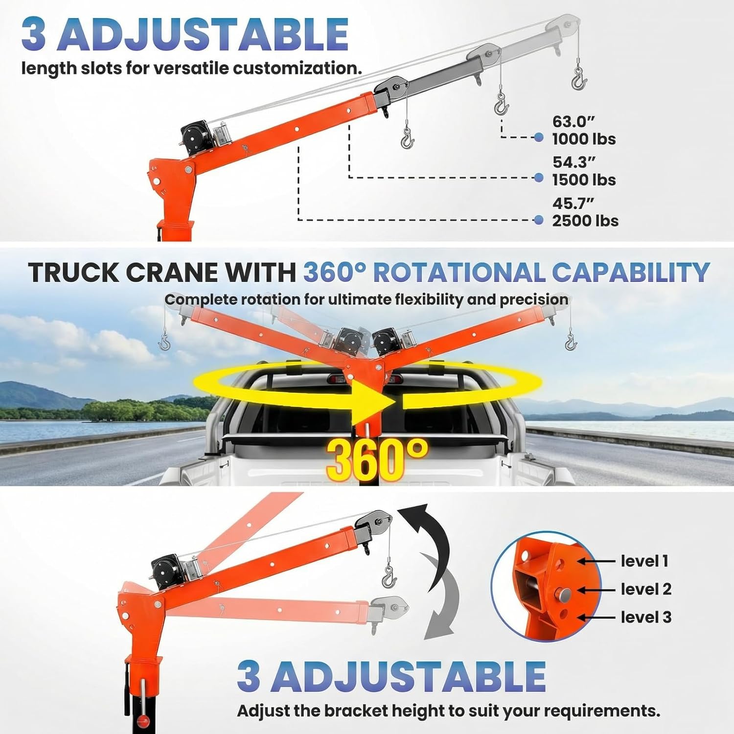 4000LBS 12V Electric Pickup Truck Crane, 2500LBS Foldable Alloy Steel Truck Bed Crane, 360°Rotation Jib Crane Arm Adjustment (48"-67") Remote Control for Factory Workshops Hoisting