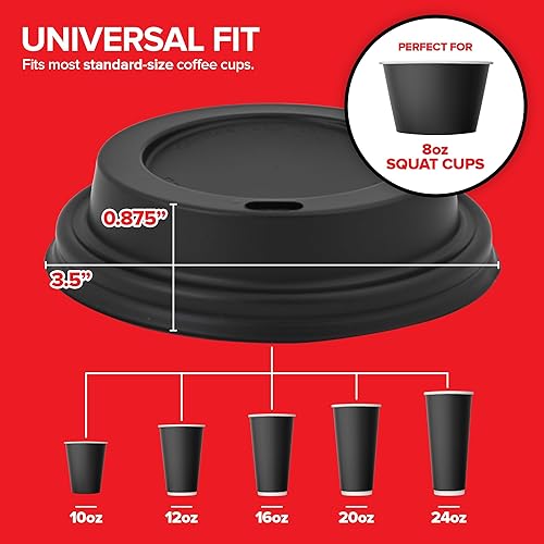 Miniatura 3 de Stock Your Home (100 unidades) tapas desechables para tazas de café en color negro para tazas calientes de papel estándar de 10, 12, 16, 20 y 24