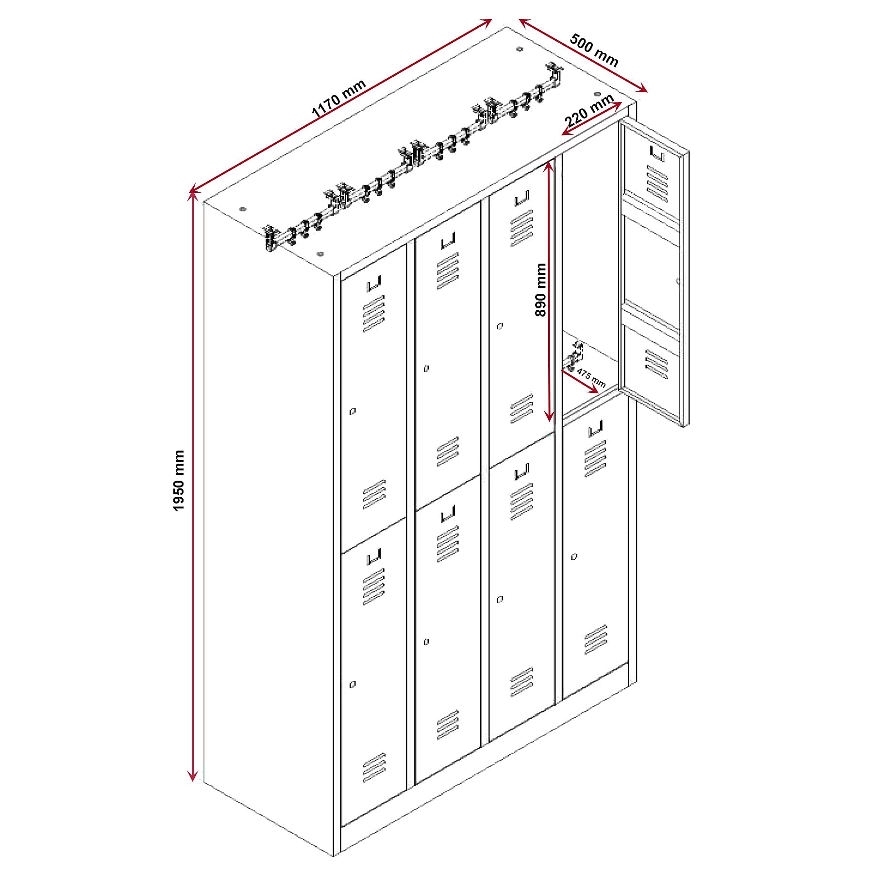 Metallspind Schließfachschrank 4x2 Abteile 195x117x50 cm Drehriegelverschlüsse Grau Anthrazit