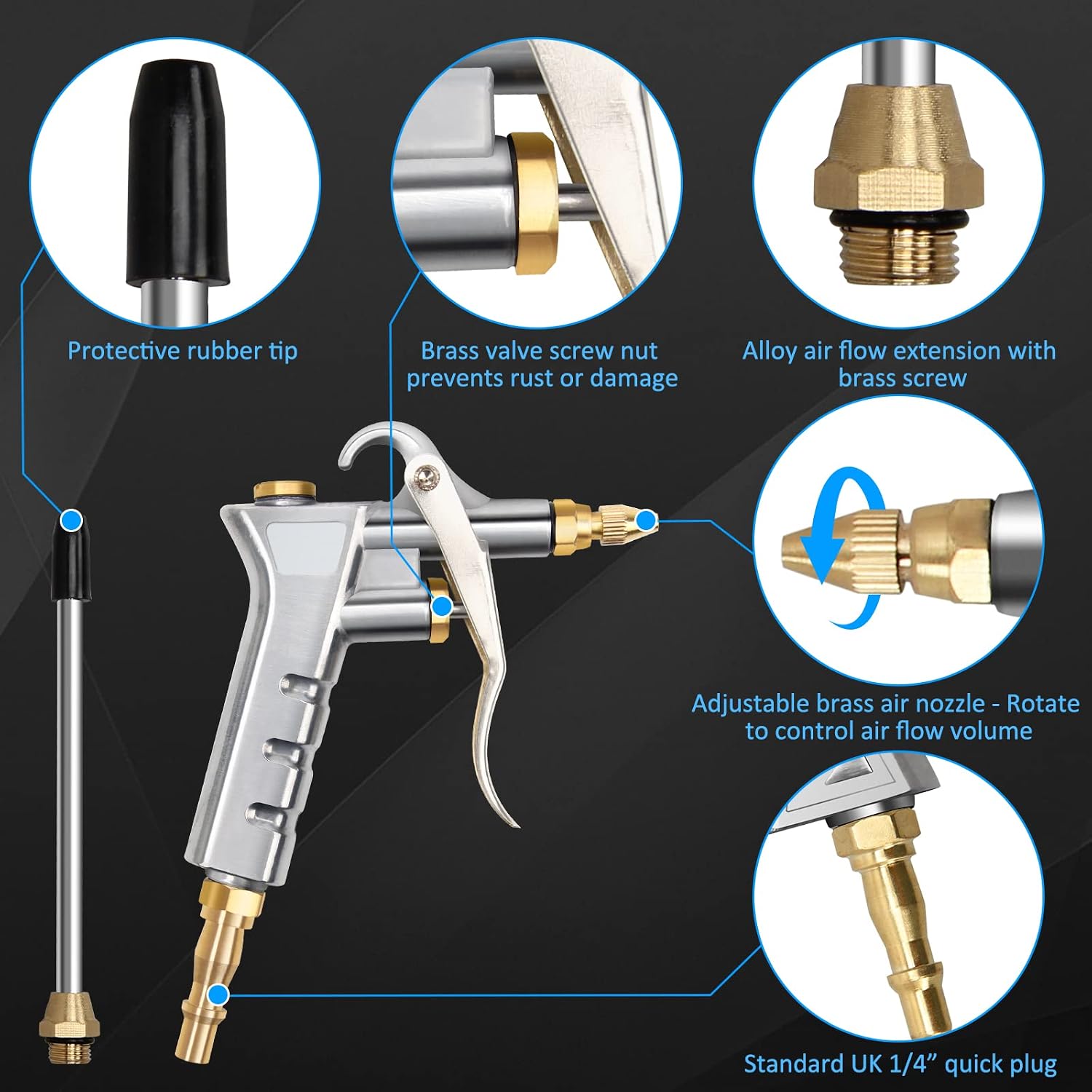 Air Blow Gun, Industrial Air Compressor Nozzle Duster Blow Gun Cleaner, Include 1 PCS Air Flow Extension Nozzle - Image 5