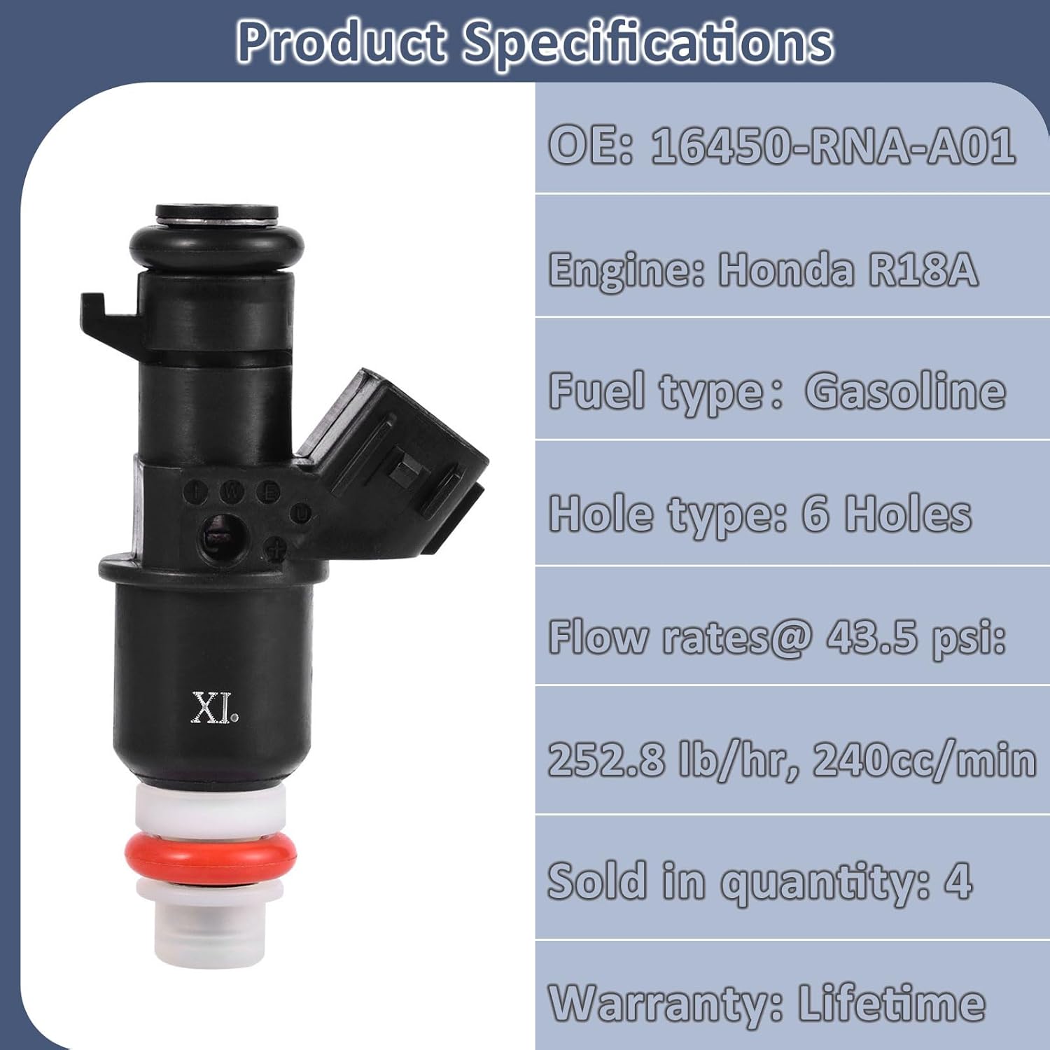 4PCS R18A-Engine Fuel Injectors, Compatible with/Honda 1.8 Civic 2006-2015, Replace#16450-RNA-A01