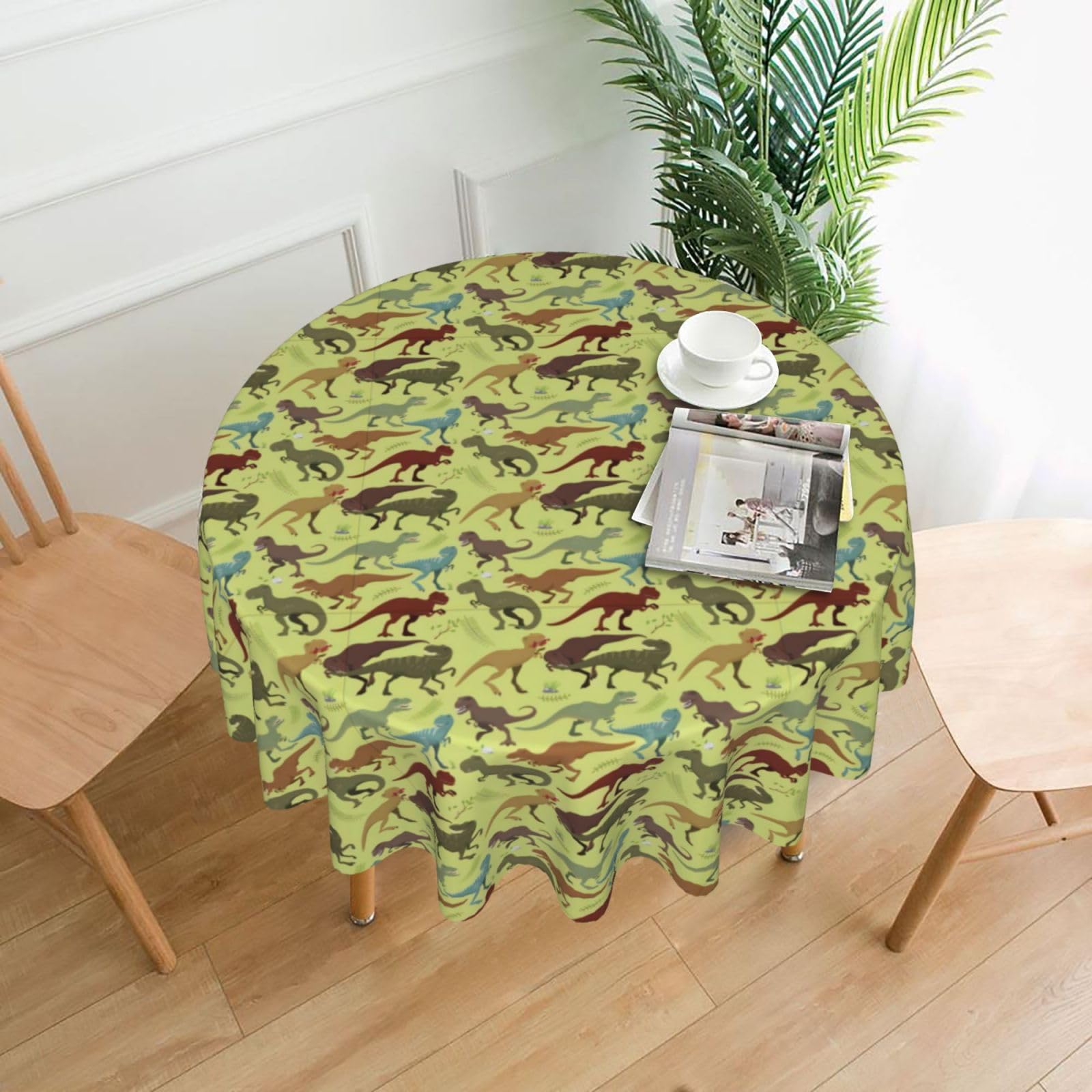 YYHWHJDE Dinosaurs Prints Round Decorative Tablecloth 60in – Elevate Your Dining Space with this Elegant Throw for Everyday Charm & Special Occasions