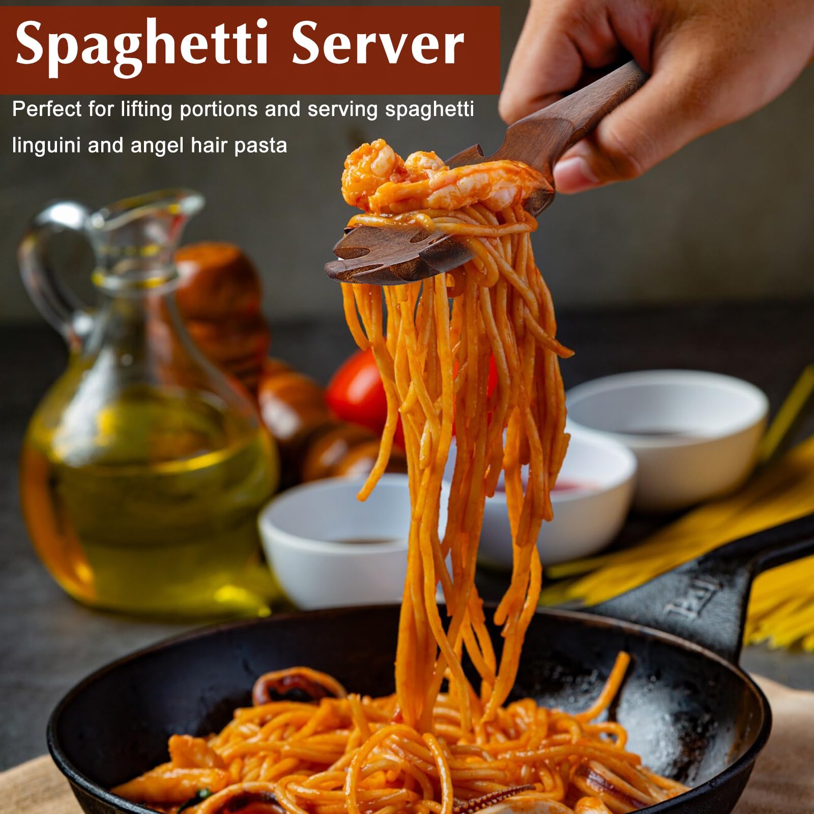Cuchara de pasta con dientes, cuchara de espagueti, la mejor cuchara de madera para pasta, tenedor de espagueti, servidor de pasta con dientes, cuchara de fideos resistente al calor, cuchara de pasta