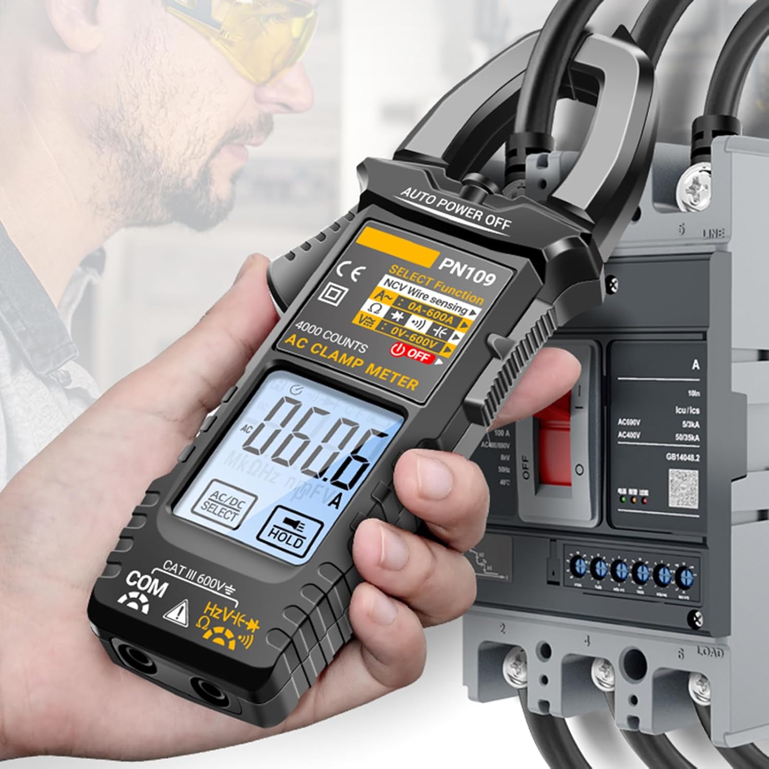 PN109 Multimeter 4000 Counts Digital Display Clamp Meter Tester Battery Operated(NOT Included)