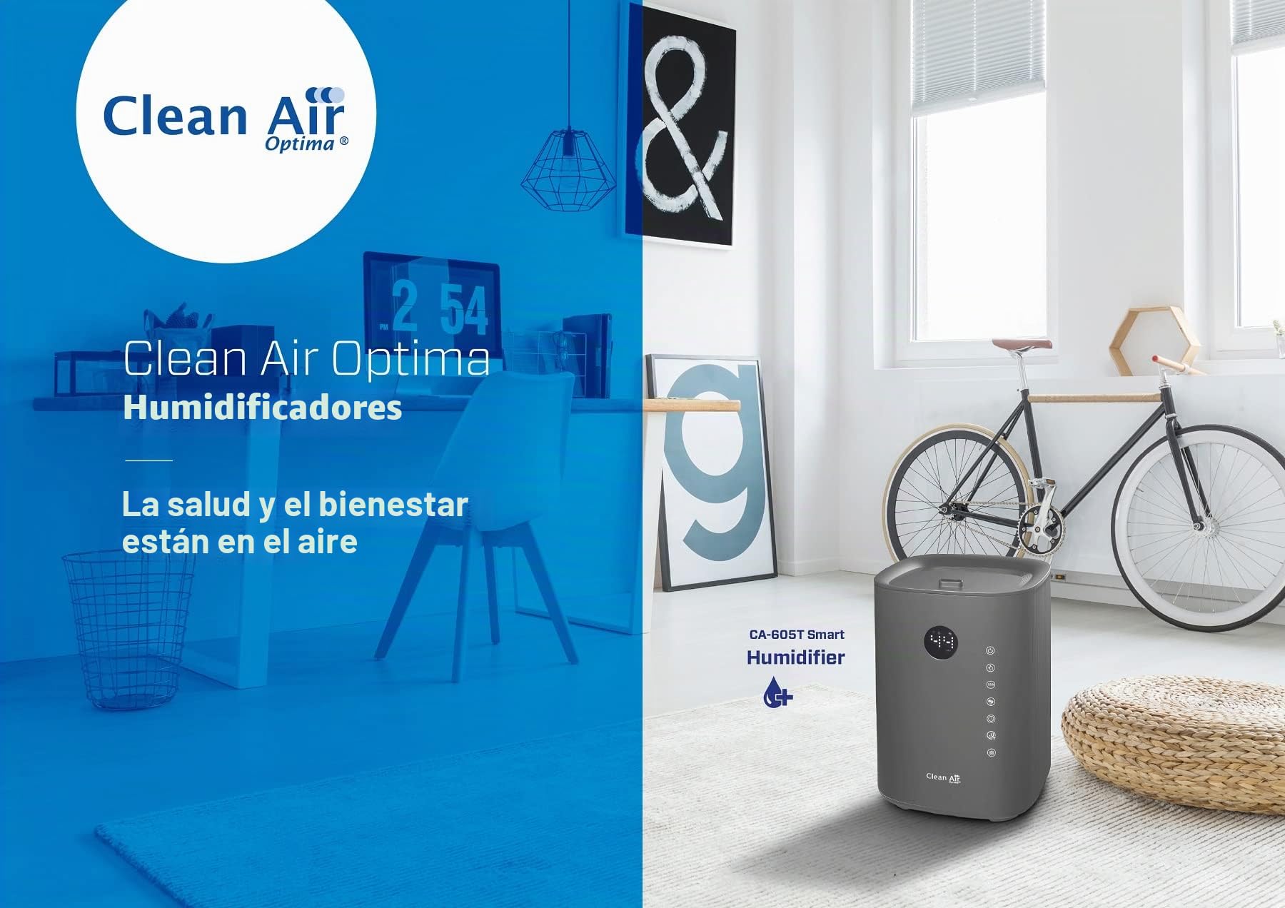 Humidificador con esterilización UVC, ionizador y aromaterapia. - Clean Air Optima CA-605 Smart Top Filling - Humidificación máx. 480 ml/h. Para habitaciones de hasta 65 m²/160 m³ (titanio)