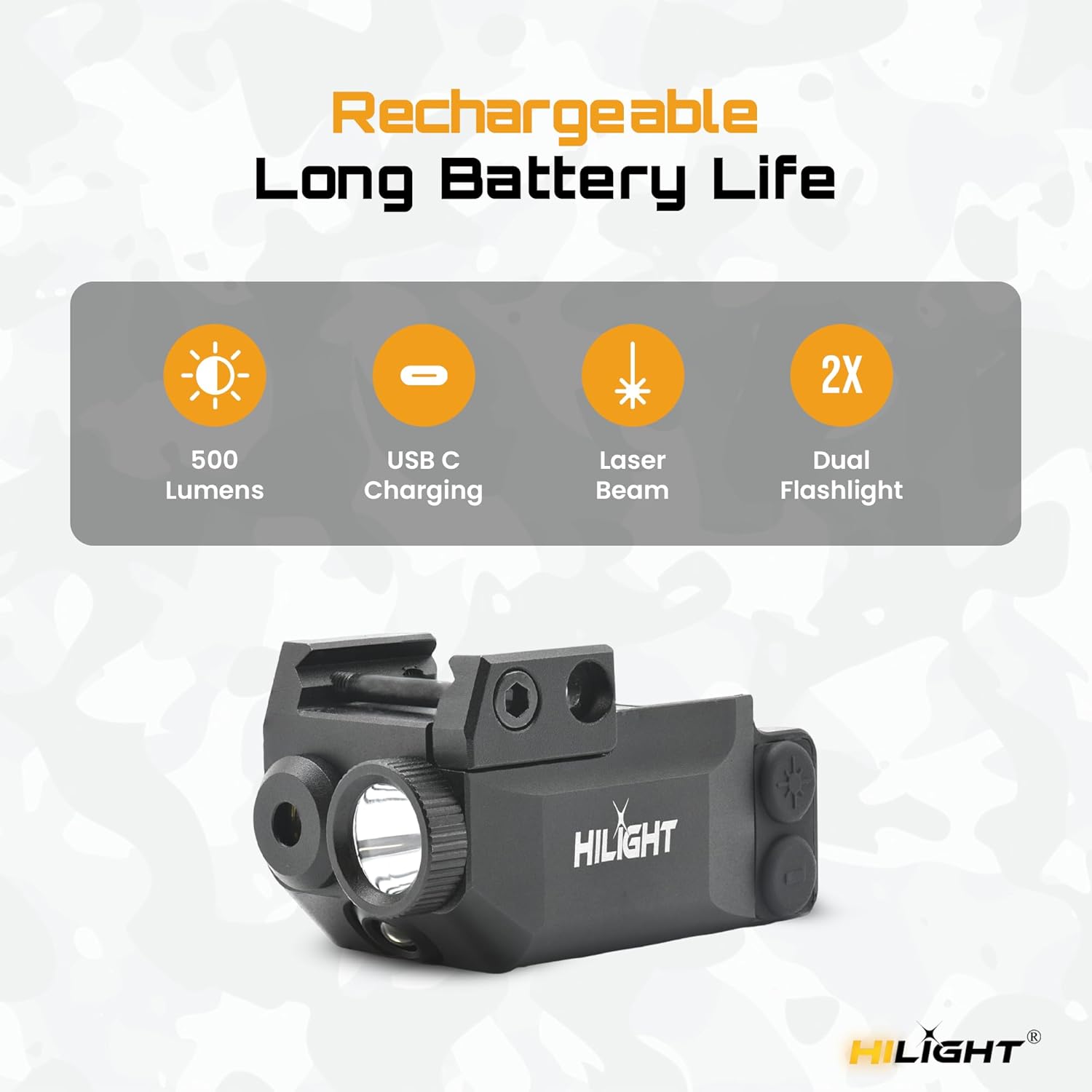 HiLight Tactical Pathfinder - 500 Lumens Strobe Flashlight with Path/Stair Illumination Light Laser with Rechargeable USB Battery - Rail Mount Light & Precision Laser Class of IIIA, <5mW