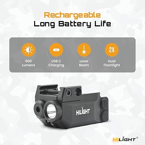 Miniatura 13 de HiLight Tactical Pathfinder - 500 Lumens Strobe Flashlight with Path/Stair Illumination Light Laser with Rechargeable USB Battery - Rail Mount Light