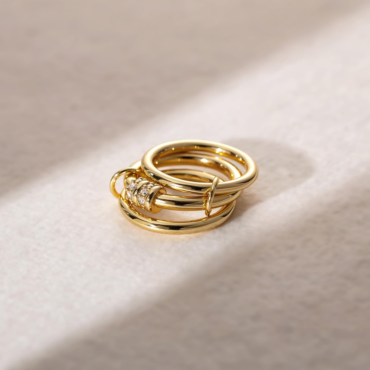 Stackable Rings for Women Non Tarnish, 14K Gold Plated Dainty Cubic Zirconia Rings Multi Chunky Gold Ring Mixed Metal Stacking Rings Set Gold Fall Jewelry for Women Gifts - Image 6