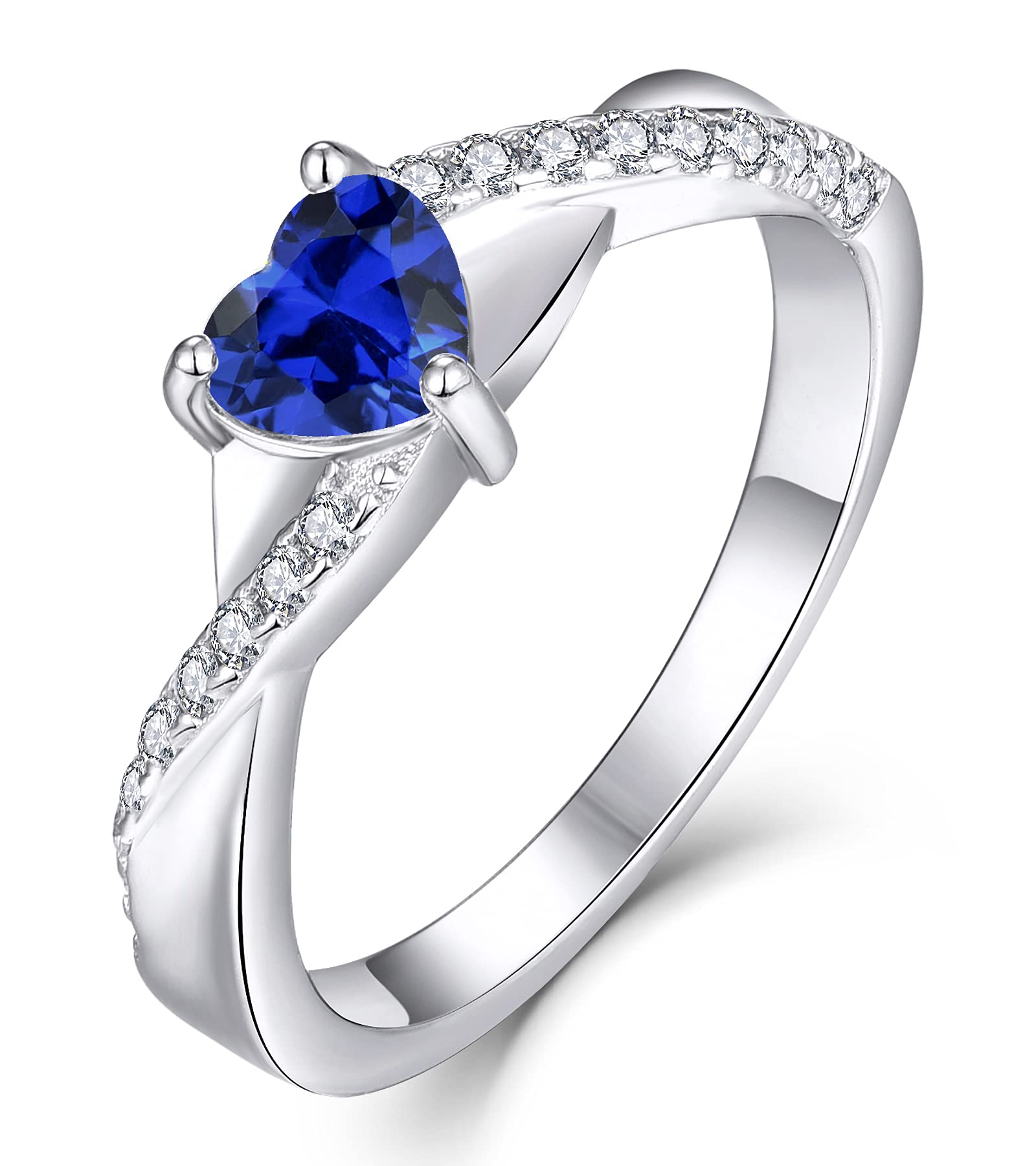 YL Anillo de Compromiso Corazón Plata de Ley 925 con 12 Piedras de Nacimiento de Circonita Solitario Infinito Anillo de Boda para Mujer Novia