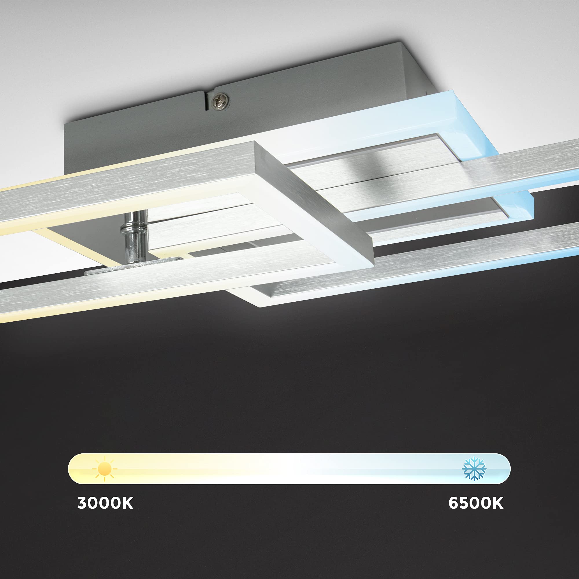 B.K.Licht - LED Deckenlampe mit Fernbedienung, beleuchtete Auflage, einstellbar von warmweiß bis kaltweiß, Deckenleuchte, LED Lampe, Wohnzimmerlampe, Schlafzimmerlampe, 110x24,8x8 cm, Chrom-Alu