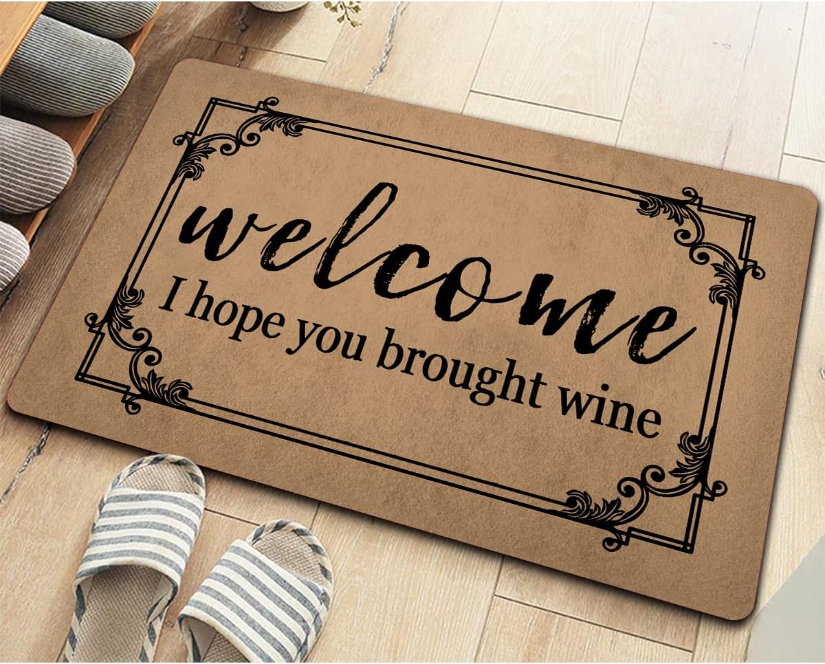 Funny Welcome Indoor Door Mats for Front Door Welcome I Hope You Brought Wine Personalized Monogram Kitchen Rugs and Mats with Anti-Slip Rubber Back Novelty Gift Mat House Warming Gift(23.7X15.9 in) image 2