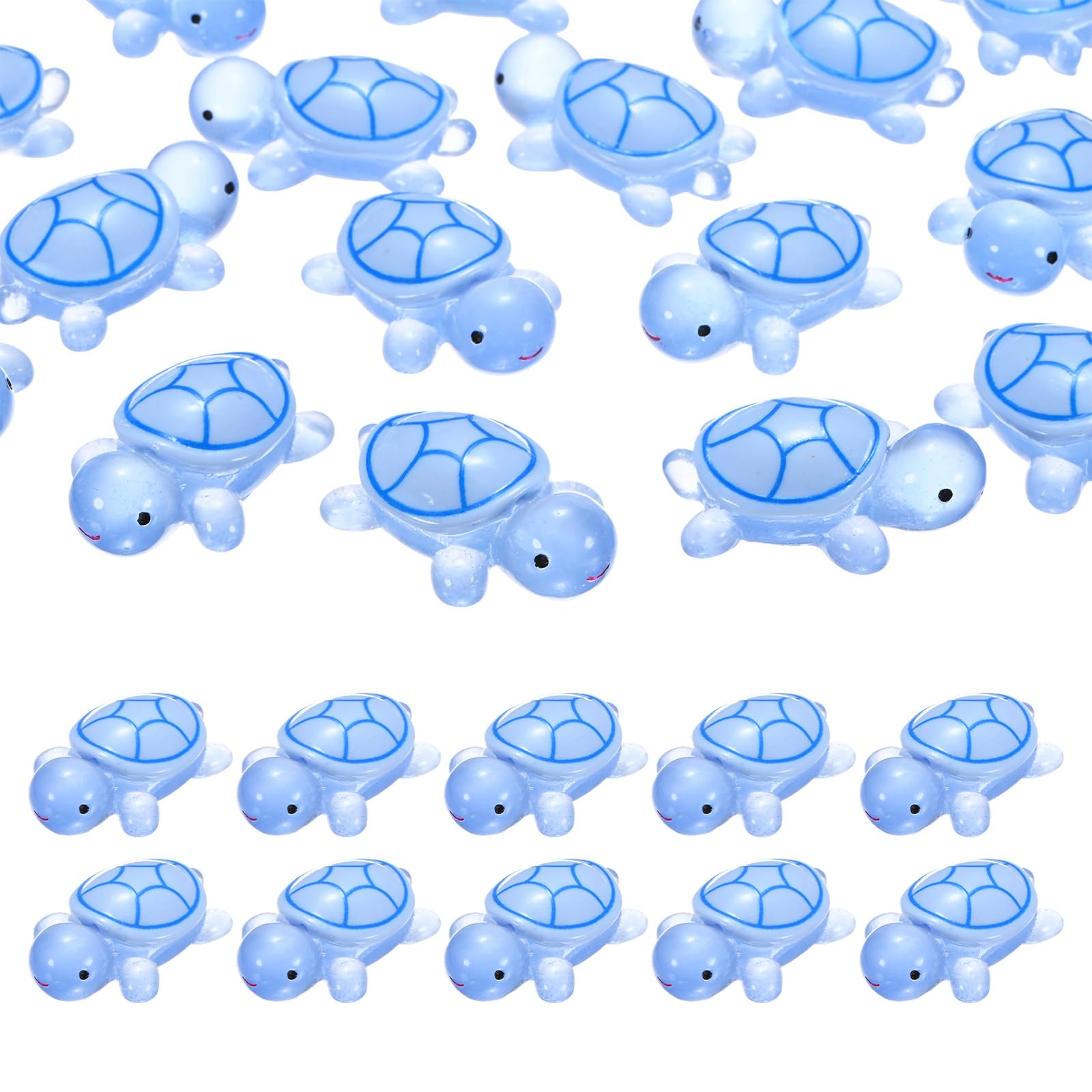 M METERXITY 30-Pack Luminous Small Resin Turtles, 3.39" Glow in the Dark Tiny Sea Turtle for Fairy Garden/Micro Landscaping/Dollhouse, Cute Miniature Ocean Animal Figurine to Hide [Blue]