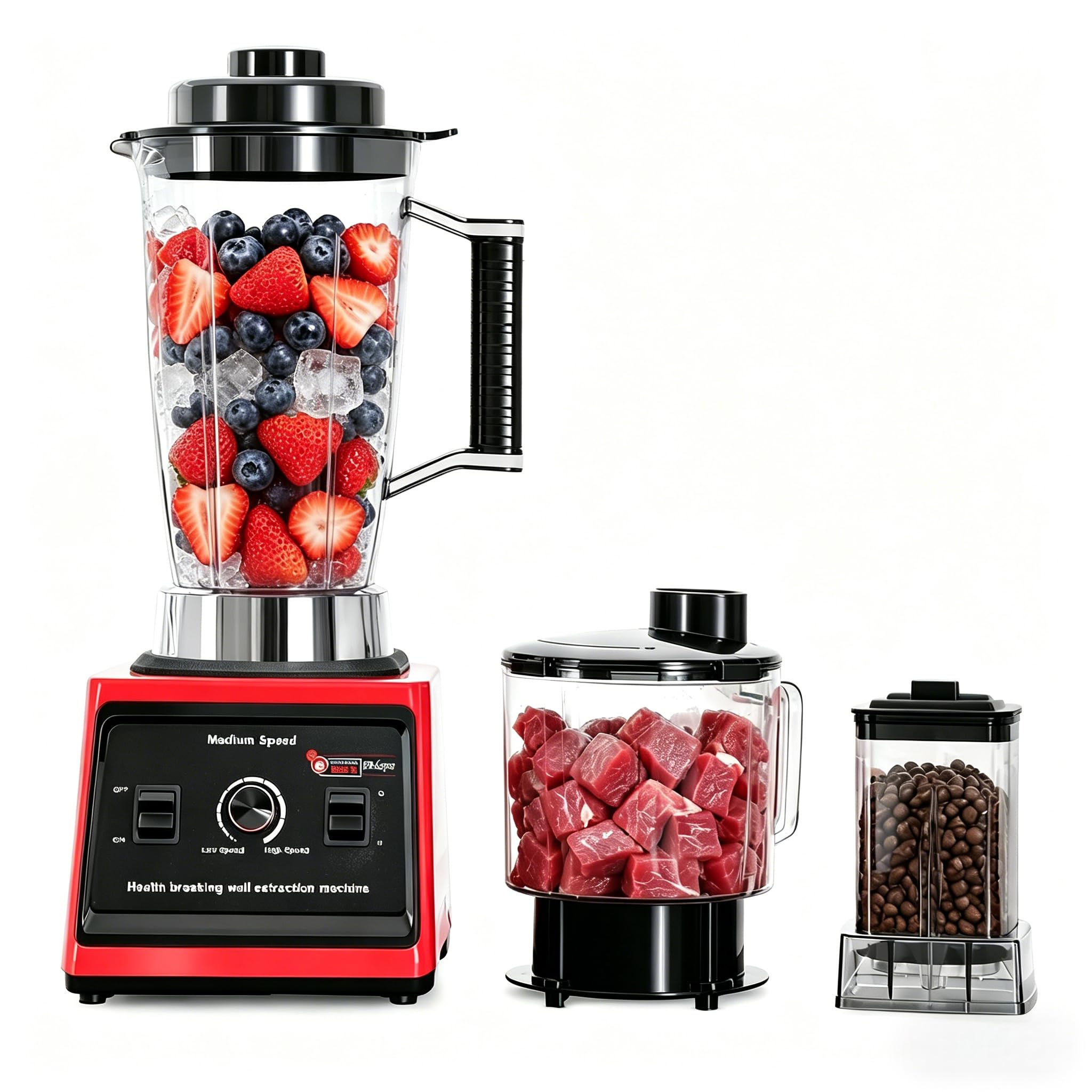 Batidora Profesional 3L,licuadoras para zumos y batidos, 3 Jarras,Cuchillas de Acero Inoxidable,15 Velocidades Ajustables,Batidora para Batidos, Granizados y Frutas (3 en 1 Rojo)