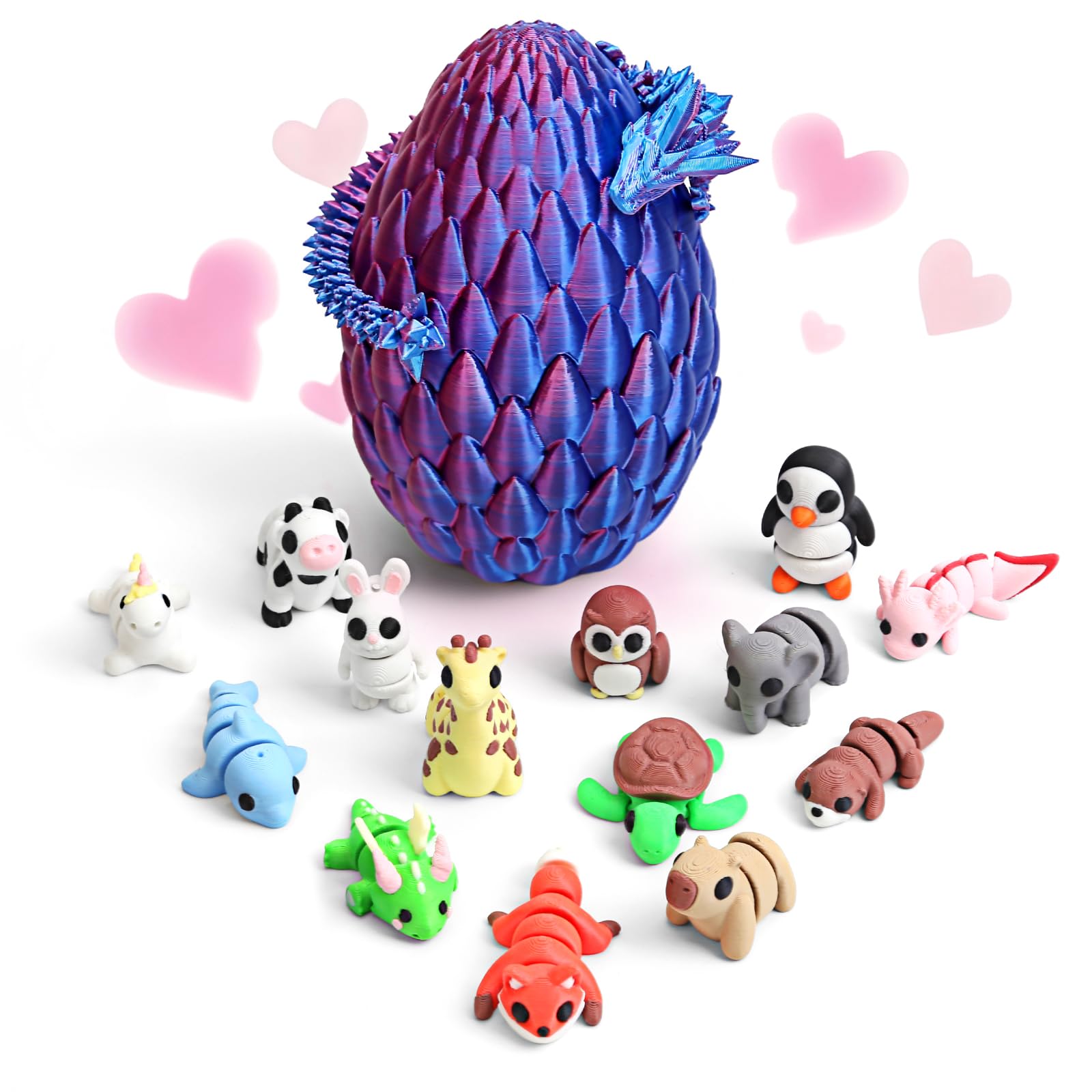3D Printed Dragon Easter Egg Set with Mini 3D Printed Animals,3D Printed Easter Eggs Filled,Flexible Articulated Fidget Toys for Kids 4-6 5-7 8-12, Desk Toys Easter Gifts for Kids (16)