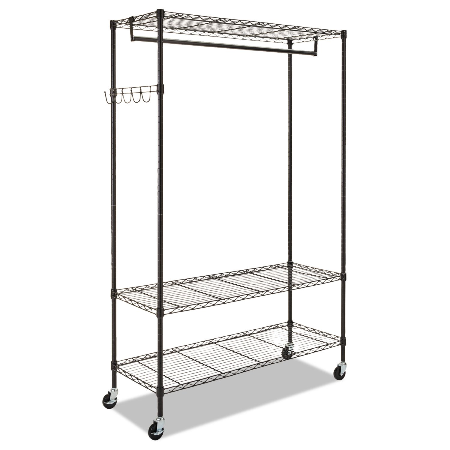 Alera GR364818BL Wire Shelving Garment Rack, Coat Rack, Stand Alone Rack, Black Steel w/Casters
