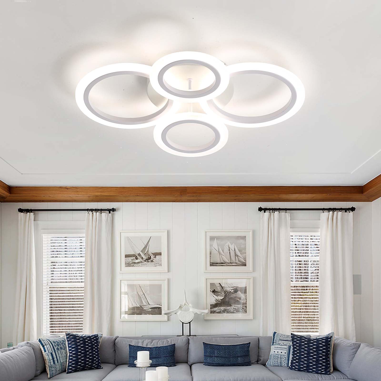 Caufloce Ceiling Lights Living Room, Flush LED Bedroom Light Fittings Ceilings Remote Control Lounge Modern Lighting Ceiling Dimmable Round APP Indoor Φ55cm Ceiling Lamp for Dining Room-White||B