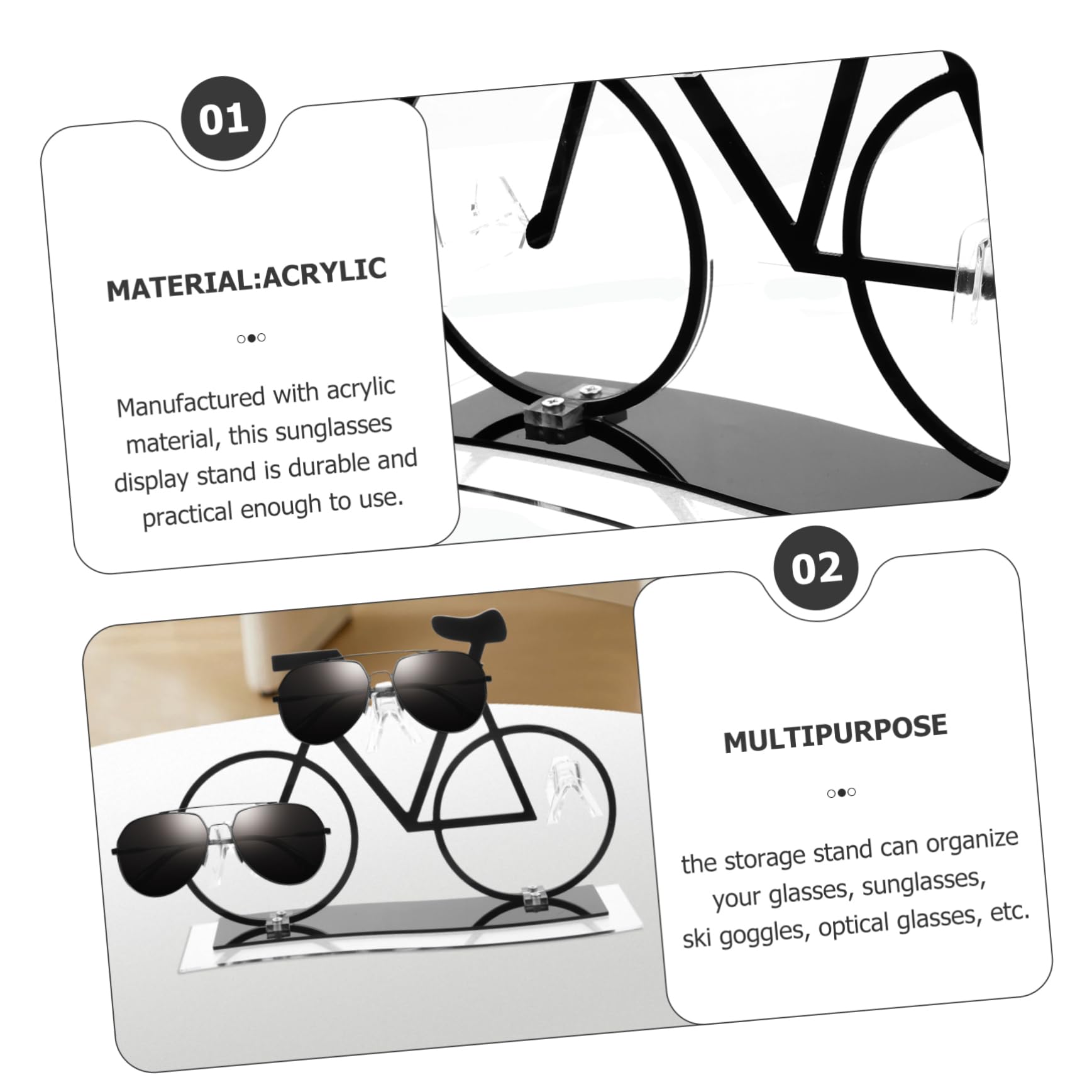 Expositor de Gafas de Acrílico Forma de Bicicleta para Escritorio