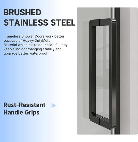 Hasipu 4448 W x 72 H Frameless Double Sliding Shower Door Matte Black | 5/16 (8mm) Tempered Glass Door, Openable Base Design, Explosion-Proof Film, Nano Coating, Bathroom Renovation