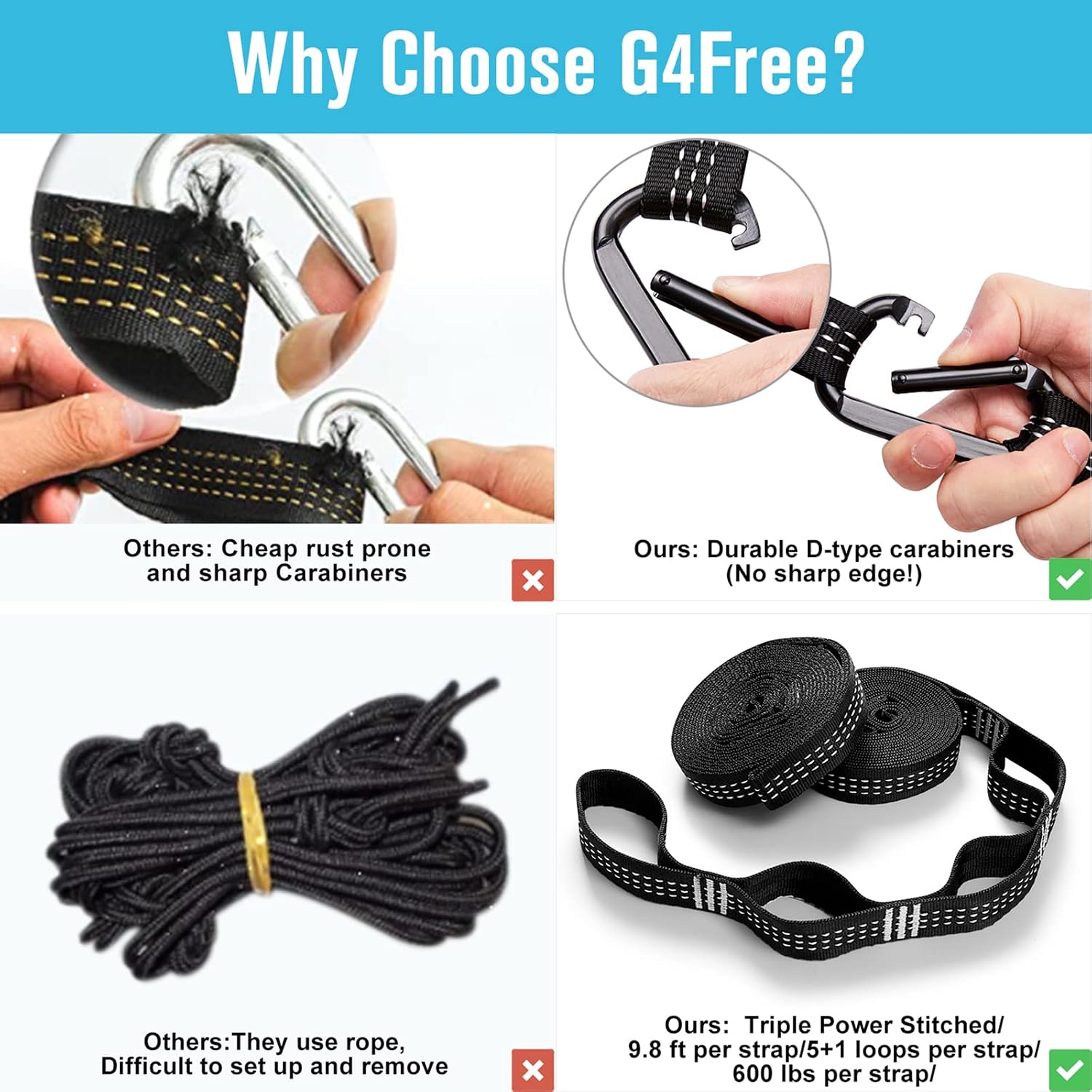 G4Free Large Camping Hammock 2 Person with Tree Straps Portable Parachute Hammock for Backpacking, Travel, Beach, Camping, Hiking, Backyard