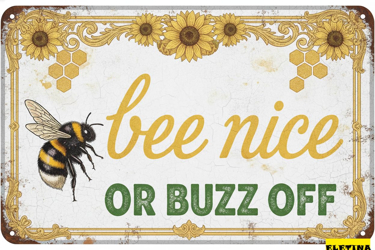 Personalized Sign for Man Cave Bee Nice Or Buzz Off Decor Vintage Metal Tin Country Farmhouse Decor Home Decor Rustic Farmhouse Decorations The Home 8x12in Private Property Decorative