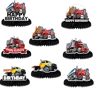 Heavy Trucks Semi Truck Happy Birthday Honeycomb Centerpieces Transportation Theme Decor for 1st Birthday Party Baby Shower Favors Supplies Decorations