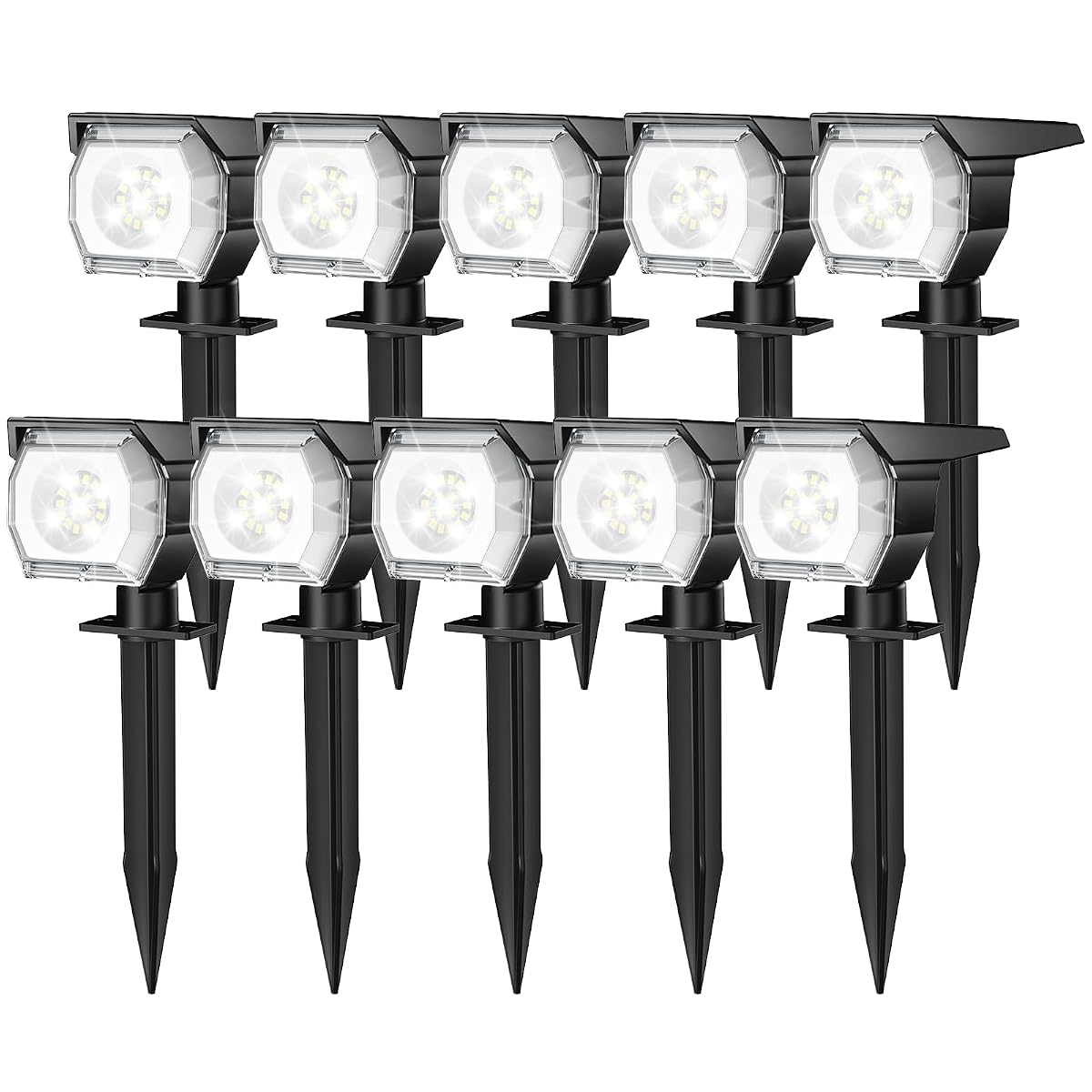 EIUIO Solar Spot Lights Outdoor, 3 Lighting Modes, 10in Cool White, Waterproof