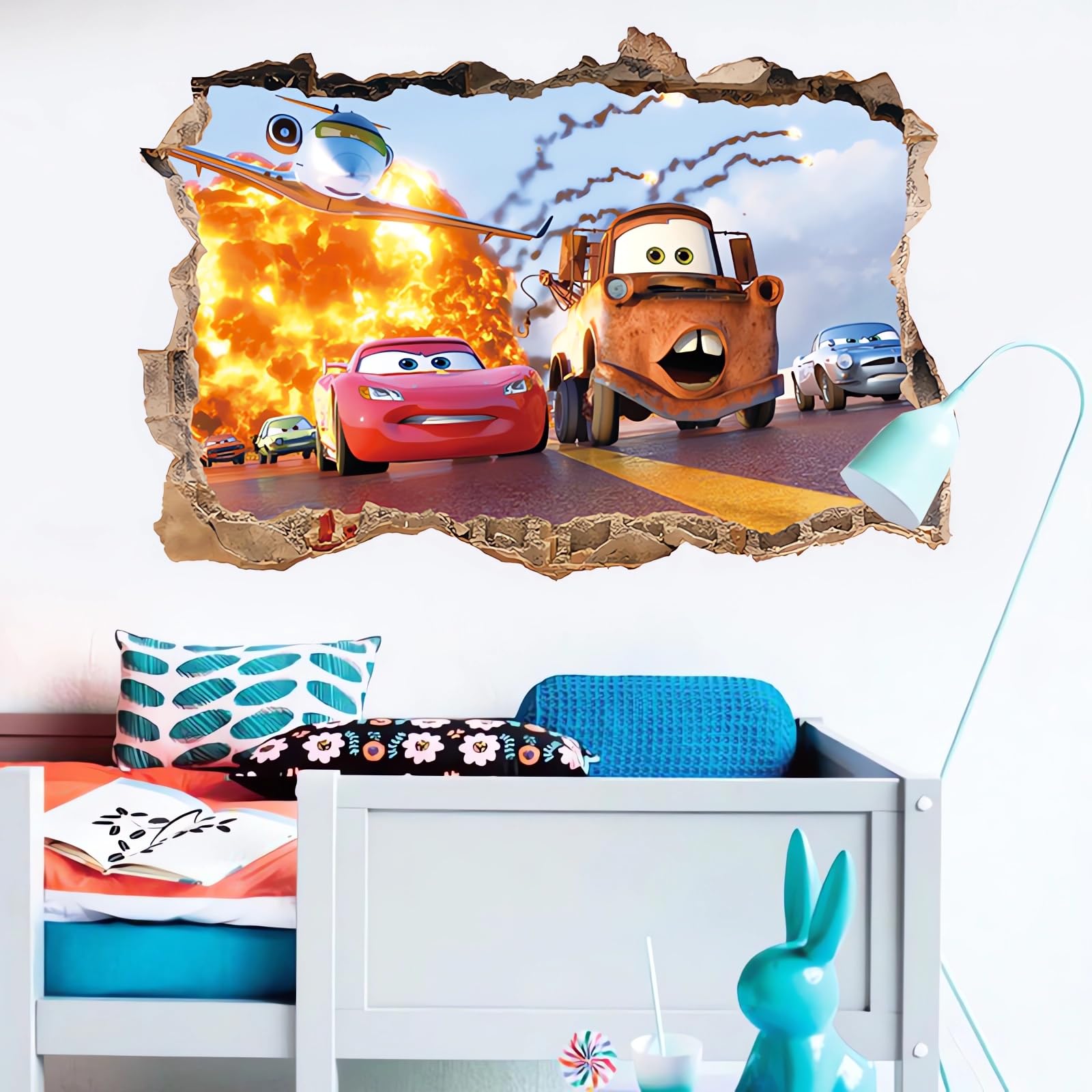 3D Cars Wallpaper Wall Decals Sticker for Kids Bedroom,Kids Baby Nursery Wall Decoration,Cartoon Poster Sticker Decor - Image 2
