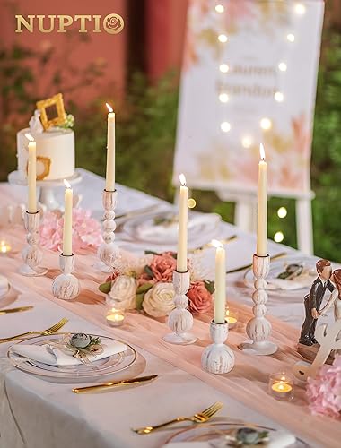 Miniatura 6 de NUPTIO Candelabros cónicos decorativos juego de 3 portavelas de madera, decoración de mantel - Boho Farmhouse Rustic White