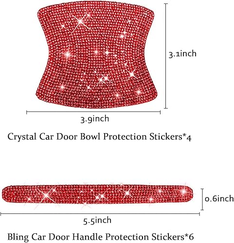 Miniatura 6 de BetterJonny 10 protectores de arañazos de cristal, calcomanías de mango de diamantes de imitación para calcomanías de automóvil de mujer (rojo)