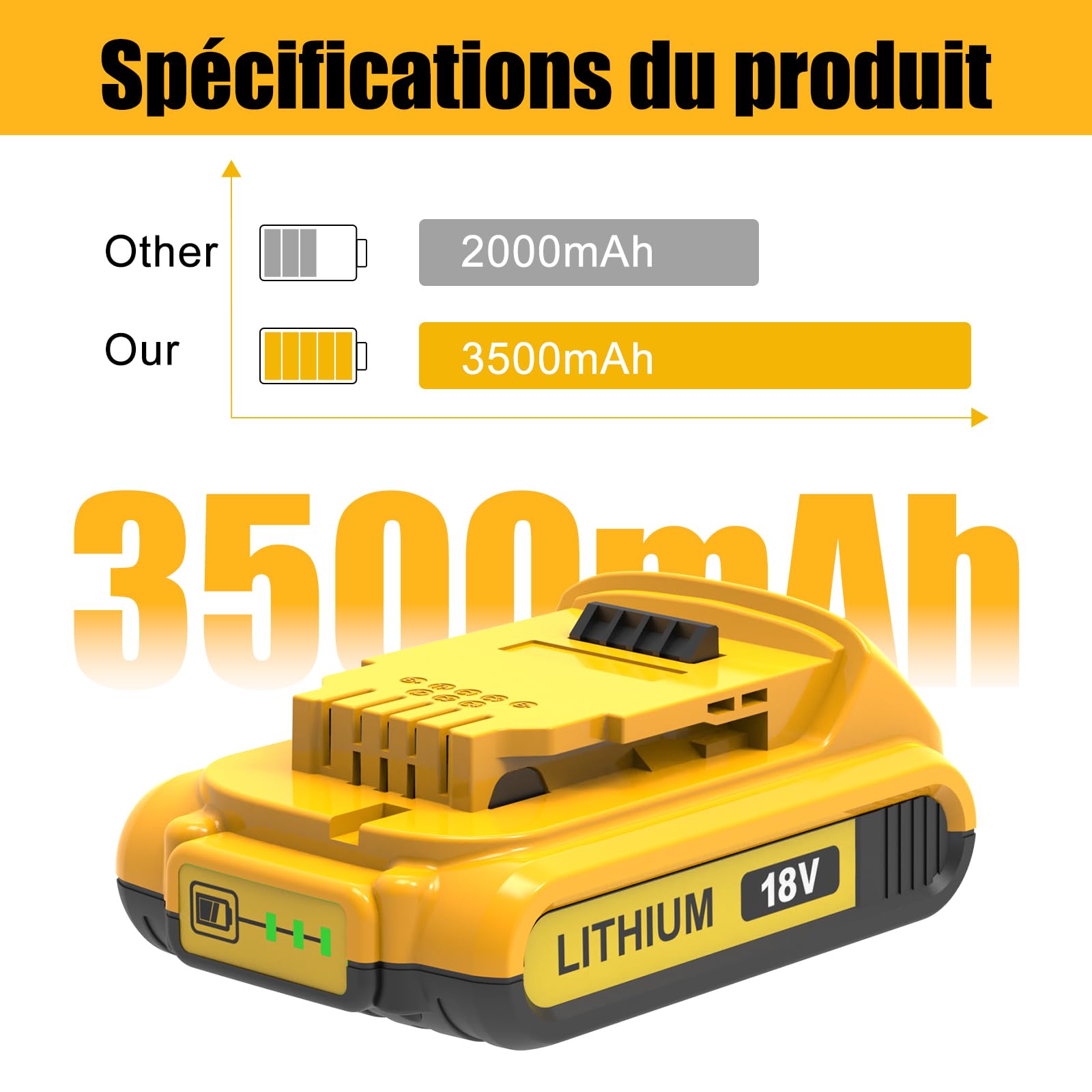 2pcs 18V 3500mAh Batterie pour Dewalt 18V Batterie
