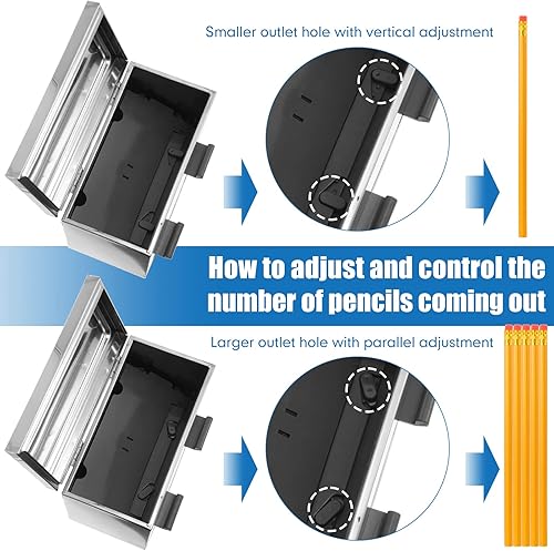 Miniatura 3 de Dispensador de lápices de acero inoxidable y 200 lápices HB con tapa de borrador para almacenamiento y dispensación de lápices, escuela, oficina,
