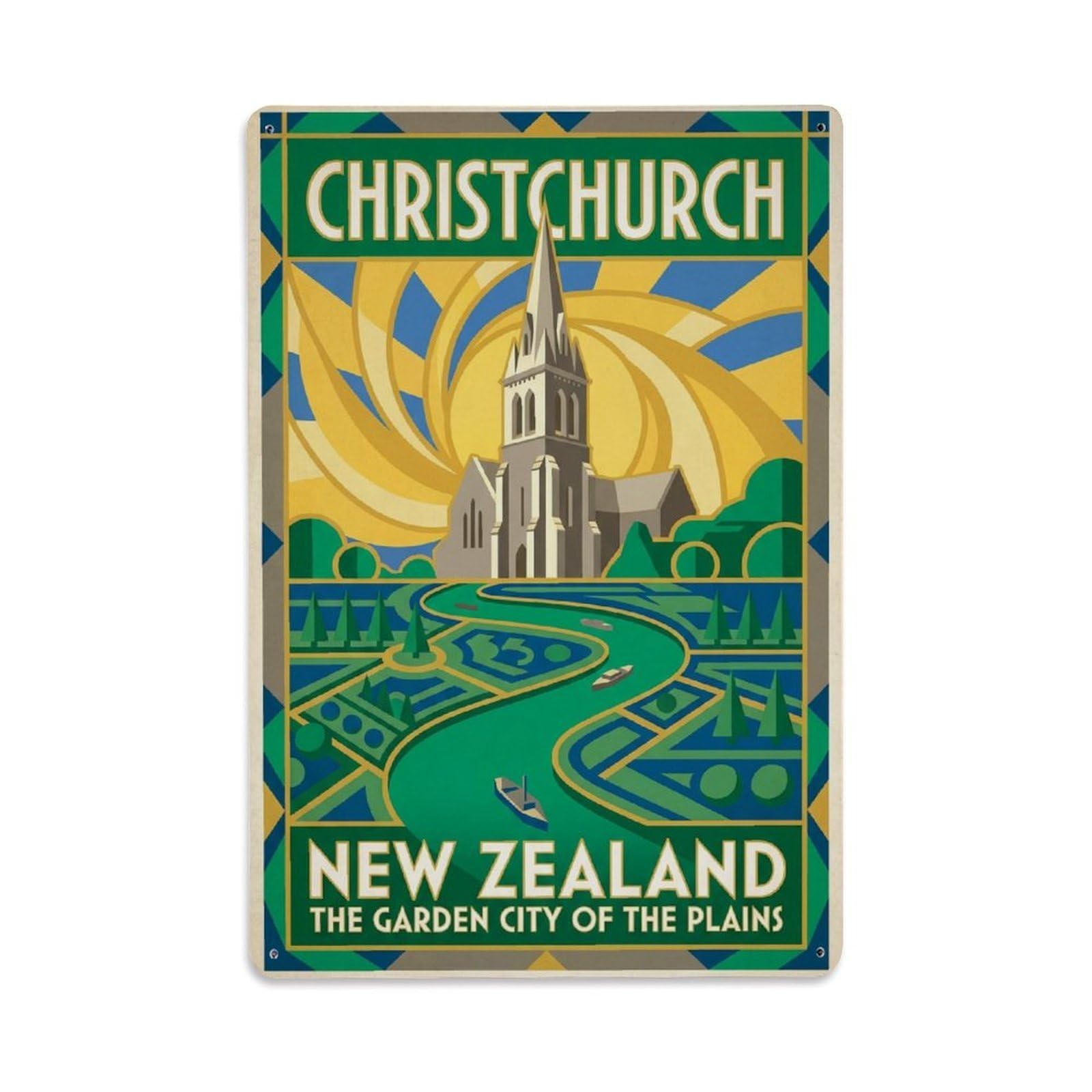 Metal Tin Sign New Zealand Christchurch Travel Retro