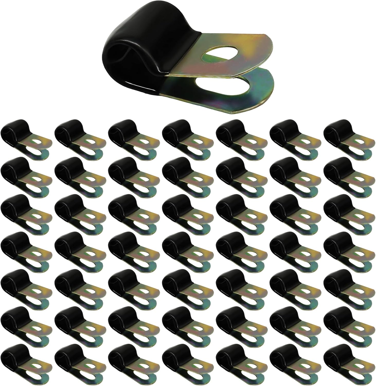 Murtenze 50 Pack Vinyl Coated Cable Clamps, 1/4 Inch Rubber Cushion Wire Clamps Galvanized Steel Hose Pipe Clips for Automotive Marine Industrial Tube and Wire Management