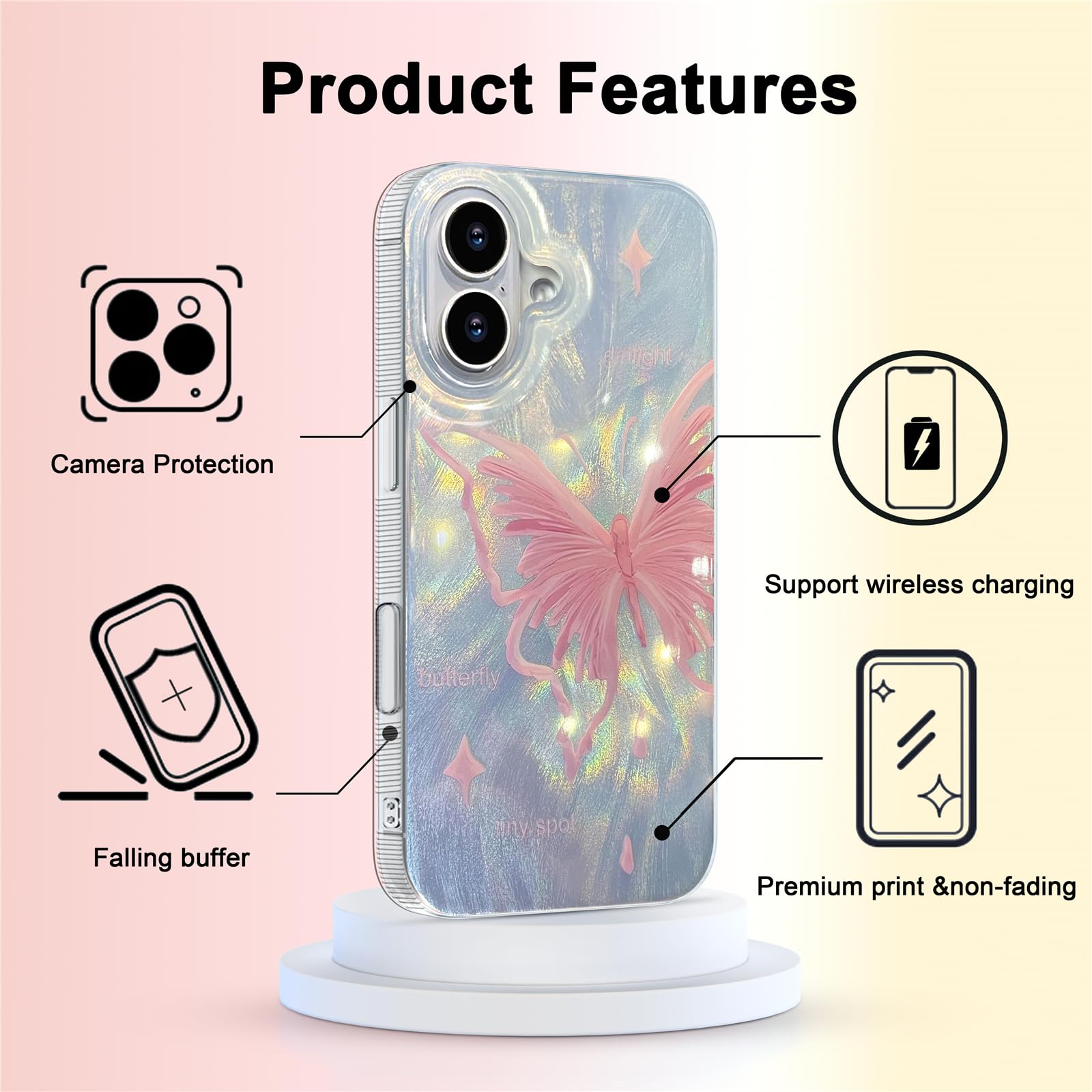 Transparente Handyhülle Für IPhone 16 Pro Mit Schmetterling & Blumen – TPU, Stoßfest