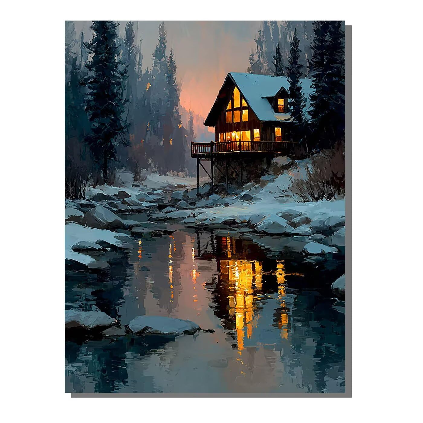 Natürliche Landschaft Kabine Malen Nach Zahlen Erwachsene, Paint by Numbers Adult Set, Heimwerk Malen Nach Zahlen Kinder Mit Rahmen, Pinsel und 36 Acrylfarbe Als für Deko Wohnzimmer 60 x 80 cm BJHDK47