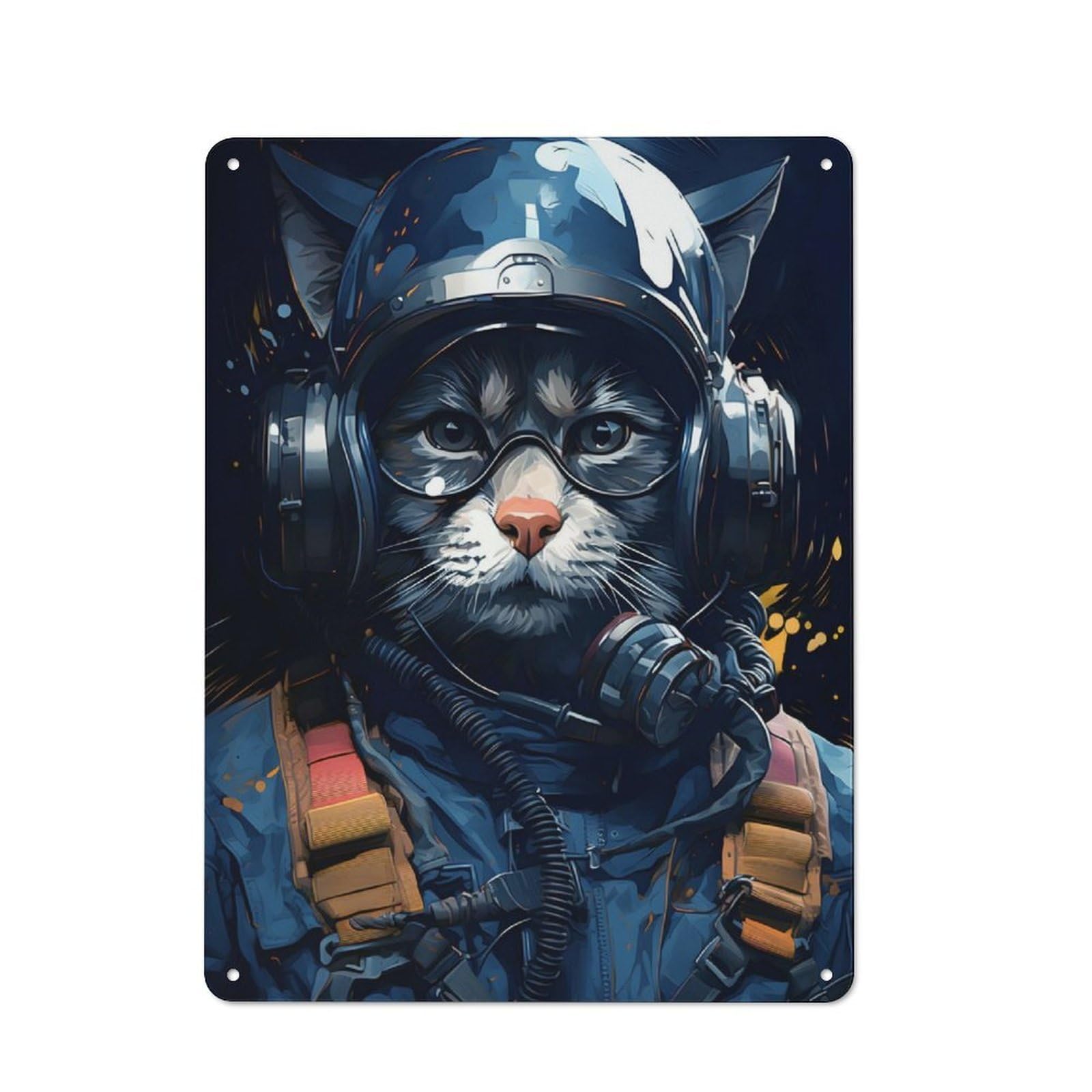 Junmoney Jet Pilot Cat With Goggles Country Country Metal Sign 40X30cm, Farmhouse Wall Decor For Farmhouse Kitchen, Pantry Or Dining Area