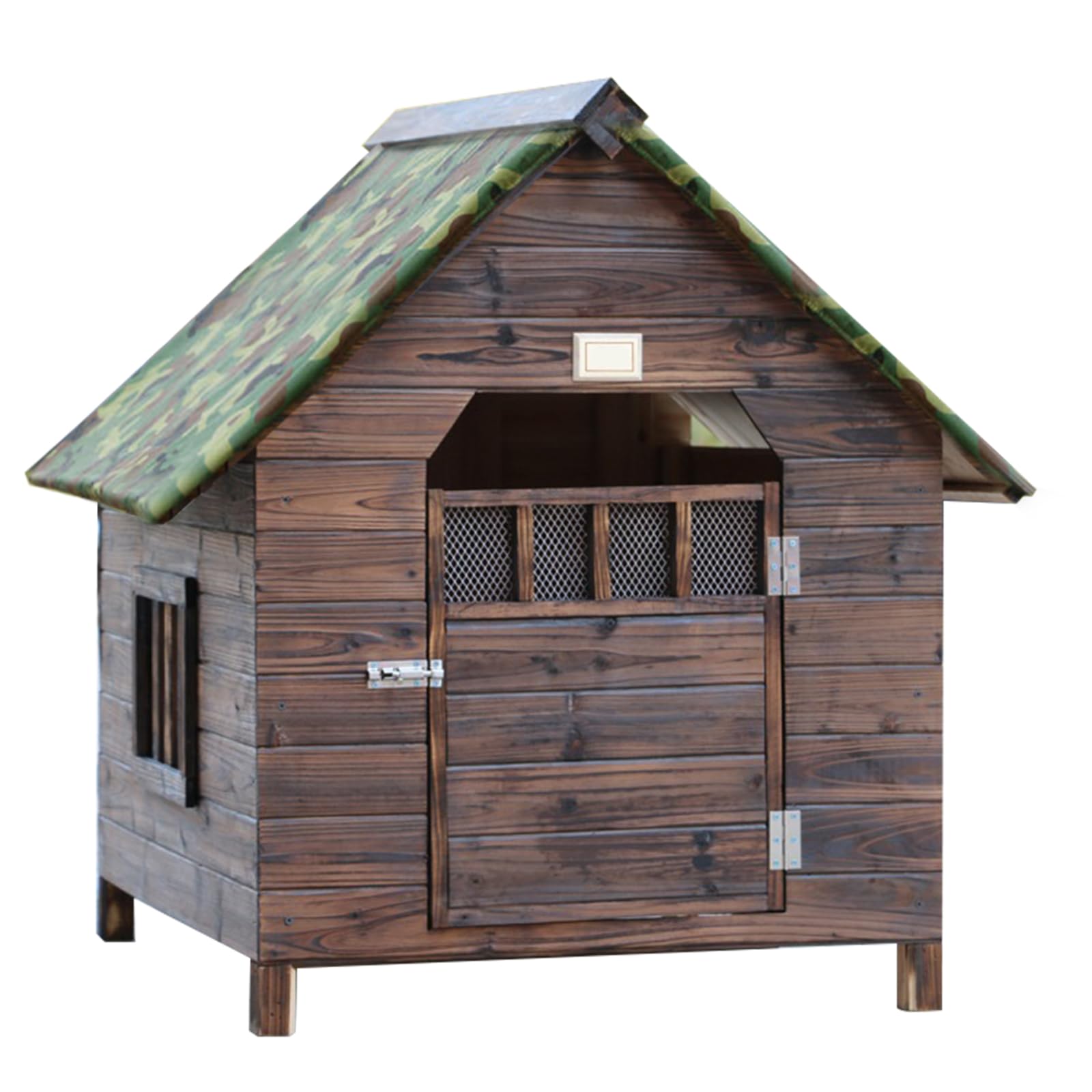 Caseta exterior de madera aislada para perros pequeños, medianos y grandes, resistente a la intemperie, fácil de montar, fácil de limpiar con ventanas y puertas (marrón, 99 x 92 x 95 cm)