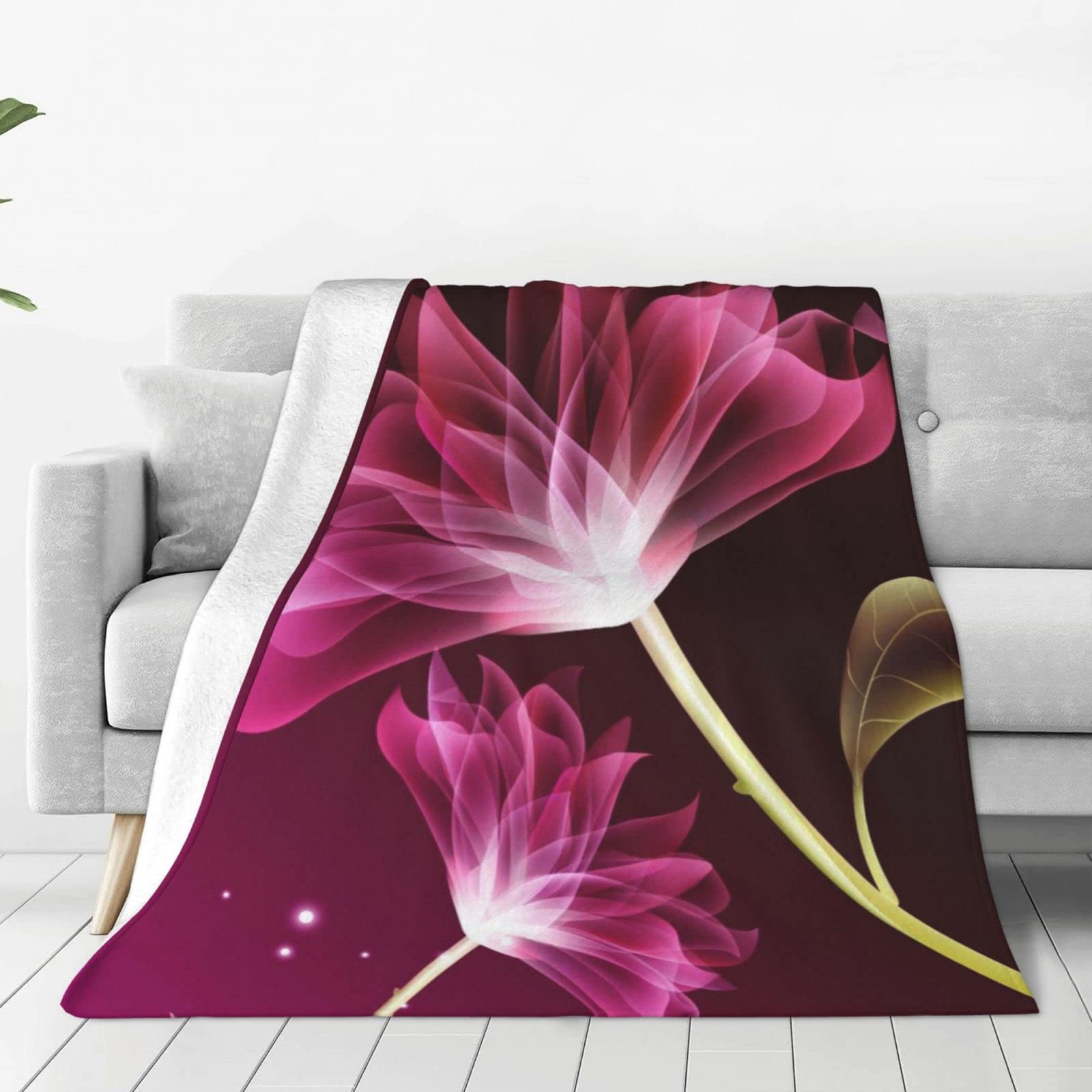 Lsjuee Throw Blanket Lotus Warm Cozy Soft Lightweight Flannel Fleece Blanket for Bedroom Sofa Room Home Decorative Fuzzy Blanket 40"x30"