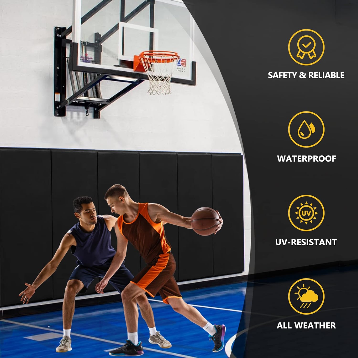 Gym Wall Pads, Protective Wall Padding for Gym, Boxing, Garage, Basement, Kids Playroom, Basketball Court Wall-Mounted Hoop, 2" Thick Wall Cushion Mat Black, Durable & Easy Cleaning, 2FTx5FT/PCS