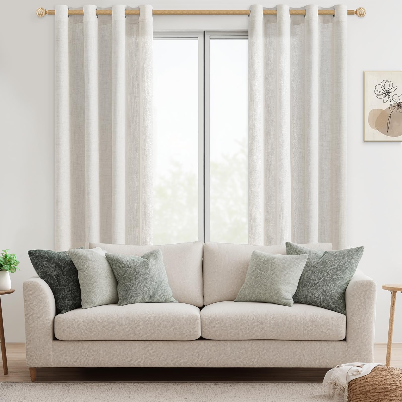 Joydeco Lot De 2 Rideaux Voilages Blancs 140 X 215 Cm, Voilage Fenêtre Transparent à Oeillets Pour Filtrage De Lumière Et Décoration Intérieure De Salon Chambre Balcon