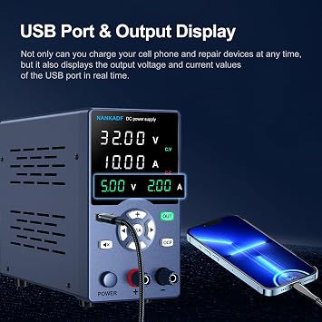 DC Power Supply, 30V 10A Variable Power Supply with Output Button, USB Fast Charging Port/Real-time USB Output Display, Bench Power Supply with OCP Short Circuit Alarm for Repair/Lab/DIY etc.